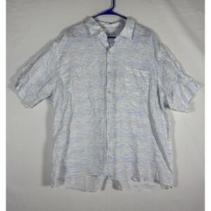 Peter Millar Saltwater Linen Sport Shirt Mens XXL Summer Sky Button Front AOP